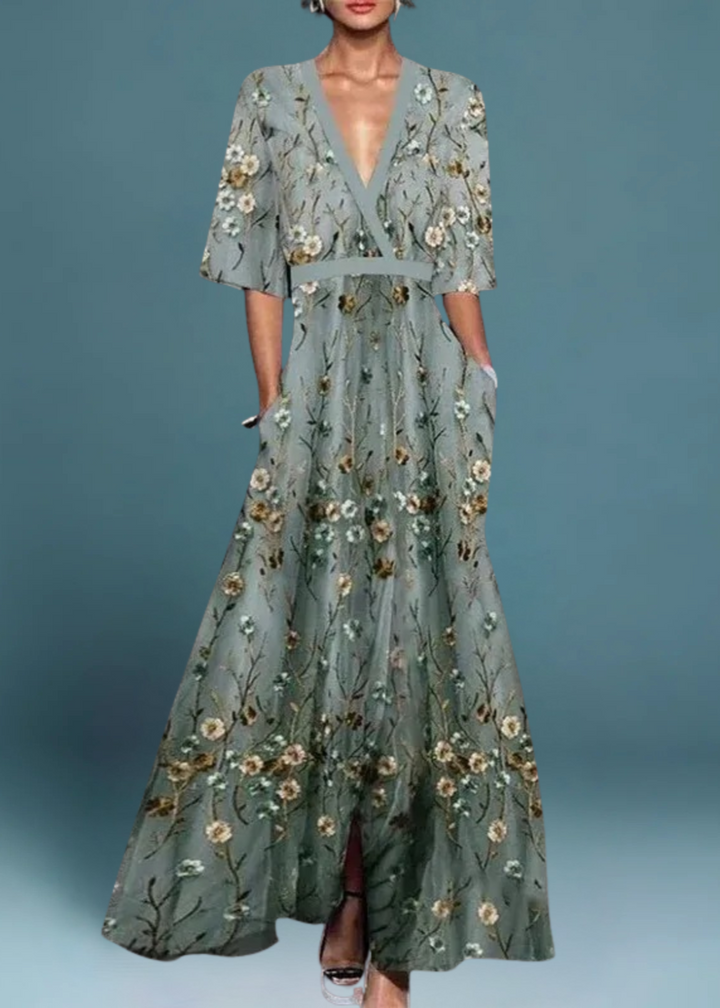 Lilla - Elegáns virágmintás maxi ruha