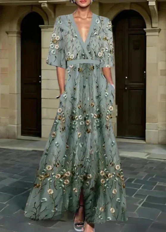 Lilla - Elegáns virágmintás maxi ruha